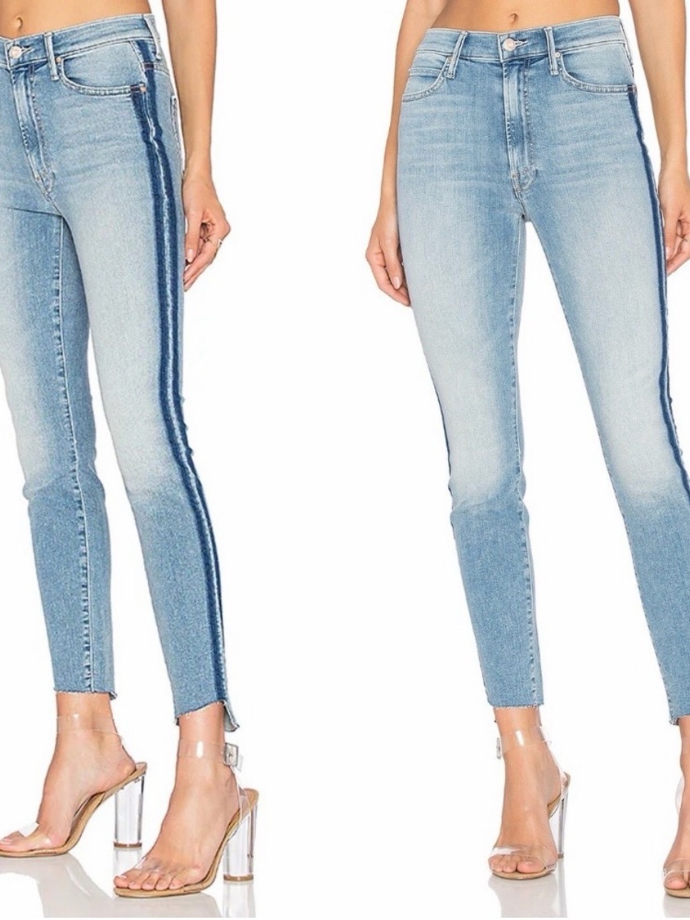 MOTHER Light Blue Skinny Jeans with Dark Blue Side Stripe